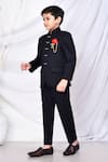 Samyukta Singhania_Black Cotton, Polyester Brooches Solid Textured Bandhgala Pant Set _at_Aza_Fashions