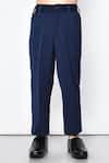 Banana Bee_Blue Cotton Blend Textured Collar Coat Pant Set_Online_at_Aza_Fashions