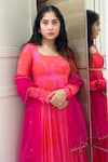 Harshita Singhvi_Pink Anarkali Body And Sleeves Satin Silk Printed With Dupatta _Online_at_Aza_Fashions