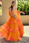 Harshita Singhvi_Yellow Lehenga Chinon And Georgette Printed Floral Scoop Tiered Panelled Set _Online_at_Aza_Fashions