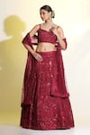 Buy_MeenaGurnam_Maroon Net Embroidered Cutdana Sweetheart Floral Sequin Lehenga Set _at_Aza_Fashions