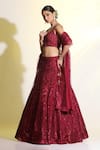 Shop_MeenaGurnam_Maroon Net Embroidered Cutdana Sweetheart Floral Sequin Lehenga Set _Online_at_Aza_Fashions