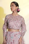 Shop_MeenaGurnam_Pink Embellished Round Hand Crafted Lehenga Blouse Set _at_Aza_Fashions