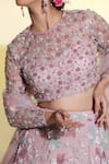 MeenaGurnam_Pink Embellished Round Hand Crafted Lehenga Blouse Set _at_Aza_Fashions