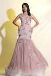 Buy_MeenaGurnam_Pink Net Hand Embellished Cutdana Sweetheart Mermaid Gown _at_Aza_Fashions