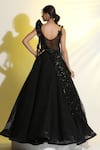 MeenaGurnam_Black Net Organza Embellished 3d Flower Sequin Glitter Draped Ball Gown _Online_at_Aza_Fashions