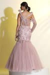 Meenagurnam_Pink Net Hand Embroidered Cutdana Asymmetric Gather Mermaid Gown _Online_at_Aza_Fashions