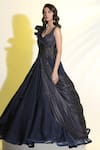 Buy_MeenaGurnam_Blue Net Organza Hand Embroidered Cutdana Sweetheart Draped Ball Gown _Online_at_Aza_Fashions