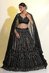 Buy_MeenaGurnam_Black Blouse Net Embellished Beads Sweetheart Flower Lehenga Set _at_Aza_Fashions