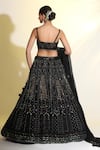 MeenaGurnam_Black Blouse Net Embellished Beads Sweetheart Flower Lehenga Set _Online_at_Aza_Fashions