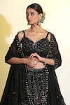 Shop_MeenaGurnam_Black Blouse Net Embellished Beads Sweetheart Flower Lehenga Set _at_Aza_Fashions