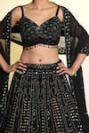 MeenaGurnam_Black Blouse Net Embellished Beads Sweetheart Flower Lehenga Set _at_Aza_Fashions