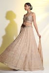 Shop_MeenaGurnam_Beige Blouse Net Hand Embellished Cutdana V Neck Flower Lehenga Set _at_Aza_Fashions