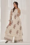 Shop_NAAZ BY NOOR_Off White Chanderi Embroidered Flower Gulabsa Baano Thread Kurta Sharara Set_Online_at_Aza_Fashions