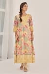 NAAZ BY NOOR_Yellow Chanderi Embroidered Floral Scallop Noor Baano Printed Kurta Pant Set _at_Aza_Fashions