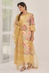 Shop_NAAZ BY NOOR_Yellow Chanderi Embroidered Floral Scallop Noor Baano Printed Kurta Pant Set 