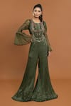 Buy Aurouss Green Crepe Sequins, Crystals Round Neck Resham Embroidered Jumpsuit at Aza Fashions Buy_Aurouss_Green Crepe Sequins, Crystals Round Neck Resham Embroidered Jumpsuit _at_Aza_Fashions