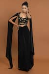 Buy_Aurouss_Black Lycra Embellished Stone Abstract Bead Top With Draped Skirt  _at_Aza_Fashions