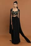 Aurouss_Black Lycra Embellished Stone Abstract Bead Top With Draped Skirt  _Online_at_Aza_Fashions