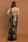 Shop_Aurouss_Black Velvet Satin Foil Print Pre-draped Saree With Sequin Blouse _at_Aza_Fashions
