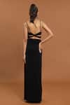 Shop_Aurouss_Black Jersey Embellished Thread Cape Embroidered Sheer Skirt Set  _at_Aza_Fashions