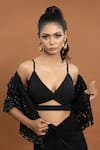 Aurouss_Black Jersey Embellished Thread Cape Embroidered Sheer Skirt Set  _Online_at_Aza_Fashions