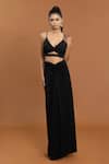 Shop_Aurouss_Black Jersey Embellished Thread Cape Embroidered Sheer Skirt Set  _Online_at_Aza_Fashions