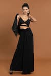 Aurouss_Black Jersey Embellished Thread Cape Embroidered Sheer Skirt Set  _at_Aza_Fashions