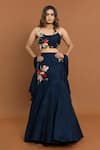 Buy_Aurouss_Blue Silk, Georgette Embroidery, Applique Navy Thread Mermaid Lehenga Set _at_Aza_Fashions
