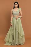 Buy_Aurouss_Green Organza Embellished Thread Floral Applique Lehenga Set  _at_Aza_Fashions