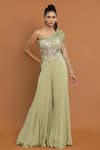 Buy_Aurouss_Green Georgette Embellished Thread One Floral Applique Jumpsuit  _at_Aza_Fashions