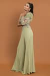 Aurouss_Green Georgette Embellished Thread One Floral Applique Jumpsuit  _Online_at_Aza_Fashions