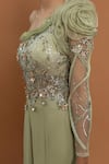 Aurouss_Green Georgette Embellished Thread One Floral Applique Jumpsuit  _at_Aza_Fashions