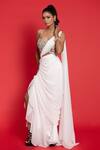 Aurouss_Ivory Crickled Shimmer Chiffon Embroidered Pearls Pre-draped Saree And Blouse _Online_at_Aza_Fashions