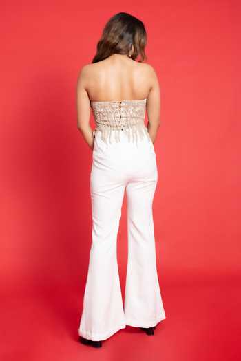 Shop_Aurouss_Ivory Tulle, Crepe Sequins Sweetheart Neck Embellished Corset And Pant Set _at_Aza_Fashions