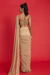 Shop_Aurouss_Gold Mesh Net Hand Embroidery Leaves Sweetheart Pre-draped Saree With Blouse _at_Aza_Fashions