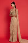 Buy_Aurouss_Gold Mesh Net Hand Embroidery Leaves Sweetheart Pre-draped Saree With Blouse 