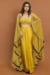 Buy_Aurouss_Yellow Silky Satin Polka Dot Pattern Cape And Draped Skirt Set  _at_Aza_Fashions