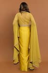 Shop_Aurouss_Yellow Silky Satin Polka Dot Pattern Cape And Draped Skirt Set  _at_Aza_Fashions