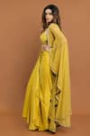 Aurouss_Yellow Silky Satin Polka Dot Pattern Cape And Draped Skirt Set  _Online_at_Aza_Fashions