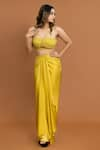 Buy_Aurouss_Yellow Silky Satin Polka Dot Pattern Cape And Draped Skirt Set  _Online_at_Aza_Fashions