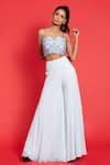 Aurouss_Blue Georgette Embroidery Sequins Square Bloom Bralette And Palazzo Set _Online_at_Aza_Fashions