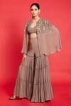 Buy_Aurouss_Grey Georgette Embroidery Sequins Bralette Floral Cape Sharara Set _at_Aza_Fashions