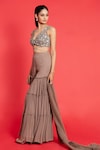 Buy_Aurouss_Grey Georgette Embroidery Sequins Deep V Neck Blouse Sharara Set _Online_at_Aza_Fashions