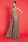 Shop_Aurouss_Grey Georgette Embroidery Sequins Deep V Neck Blouse Sharara Set _Online_at_Aza_Fashions