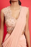 Buy_Aurouss_Peach Georgette Embroidery Pre-draped Ruffle Saree With Blouse  _Online_at_Aza_Fashions