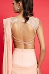 Aurouss_Peach Georgette Embroidery Pre-draped Ruffle Saree With Blouse _at_Aza_Fashions