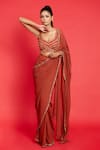 Buy_Aurouss_Orange Georgette Embroidery Sequins Pre-draped Saree With Work Blouse _at_Aza_Fashions