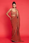 Aurouss_Orange Georgette Embroidery Sequins Pre-draped Saree With Work Blouse _Online_at_Aza_Fashions