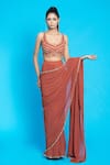 Shop_Aurouss_Orange Georgette Embroidery Sequins Pre-draped Saree With Work Blouse _Online_at_Aza_Fashions